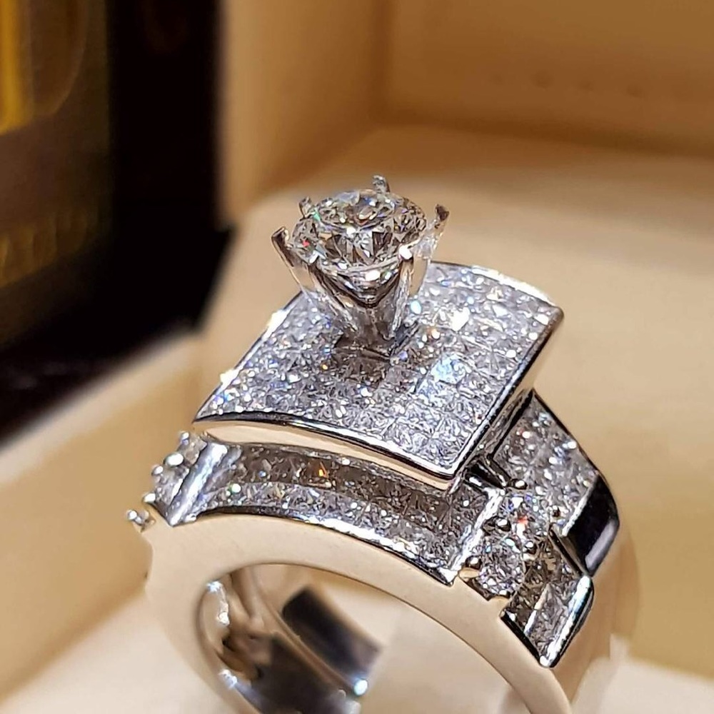 inlaid zircon engagement ring size 7